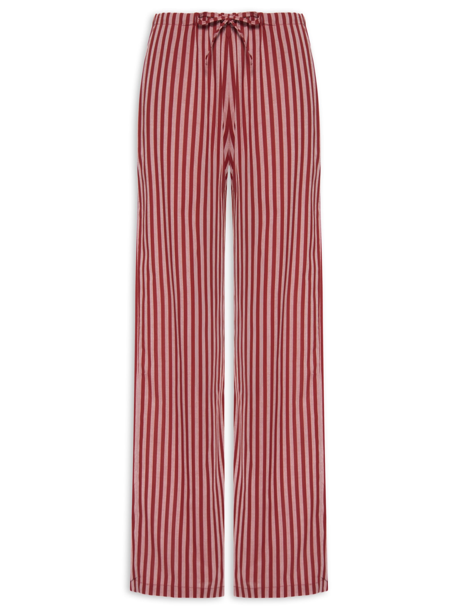 Calça Feminina Reta Tricoline Listras Bisous Vermelho Panô