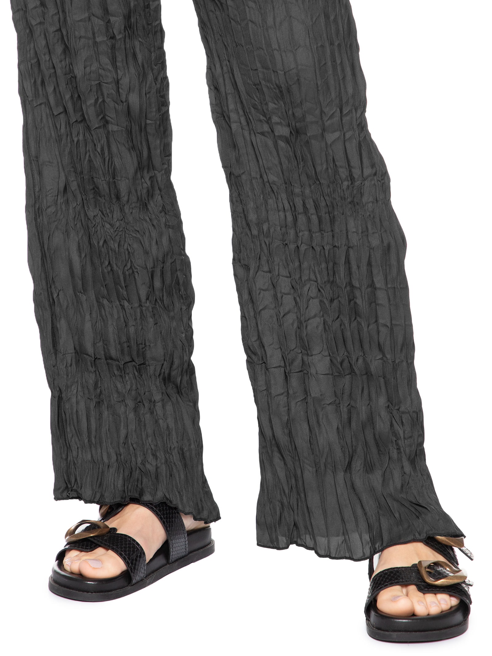 Calça Feminina Reta Wrinkle Satin Preto Osklen