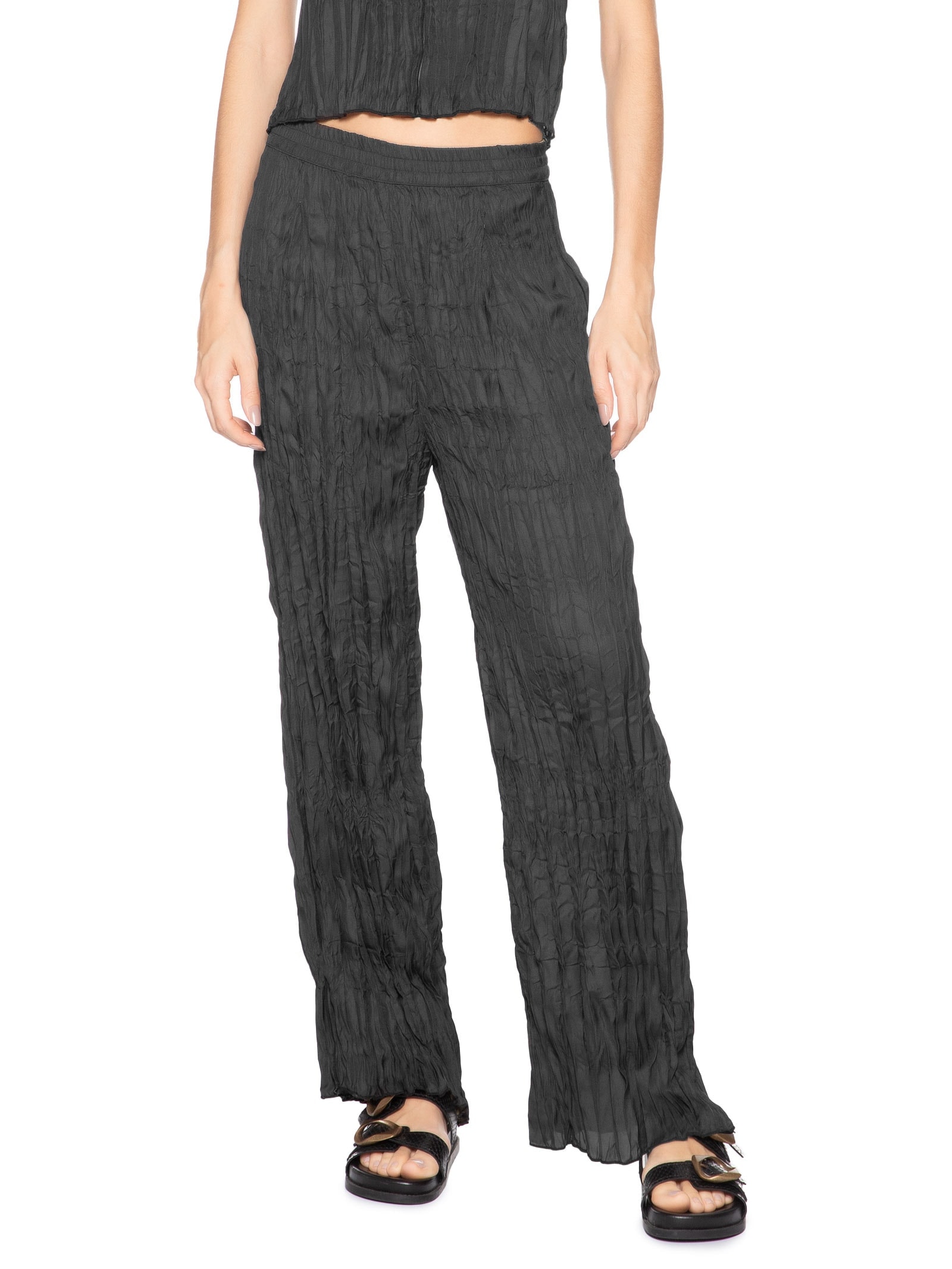 Calça Feminina Reta Wrinkle Satin Preto Osklen