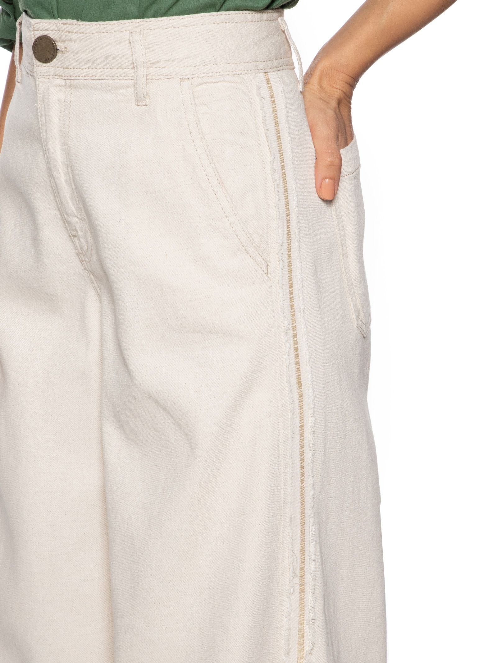 Calça Feminina Sarja A Wide Leg Linho Brisa Bege Cantão