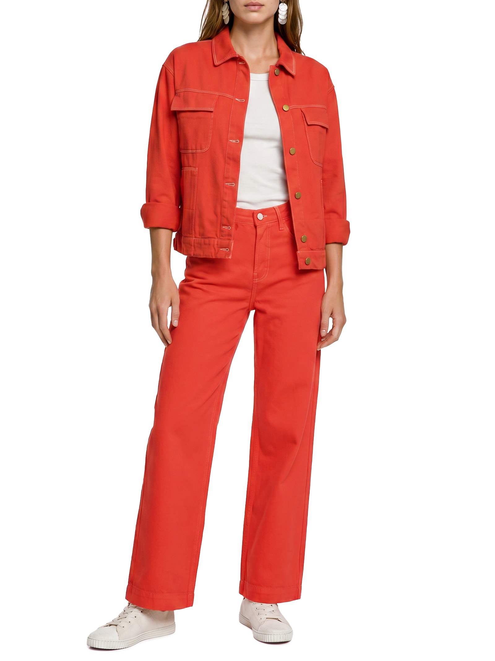 Calça Feminina Sarja A Wide Leg Viva Bem Vermelho Cantão