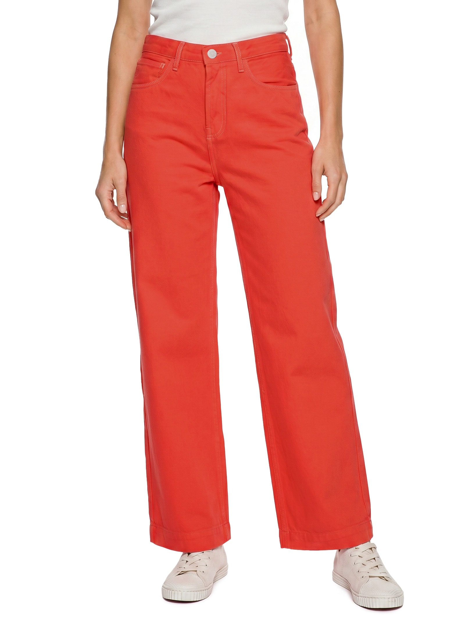 Calça Feminina Sarja A Wide Leg Viva Bem Vermelho Cantão