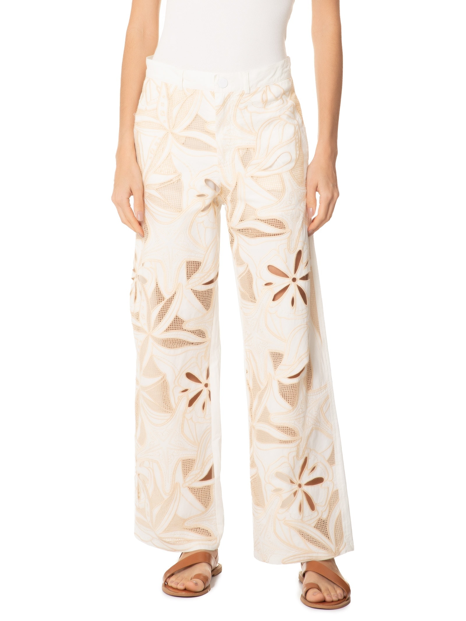 Calça Feminina Sarja Artesanal Richelieu Off White Farm