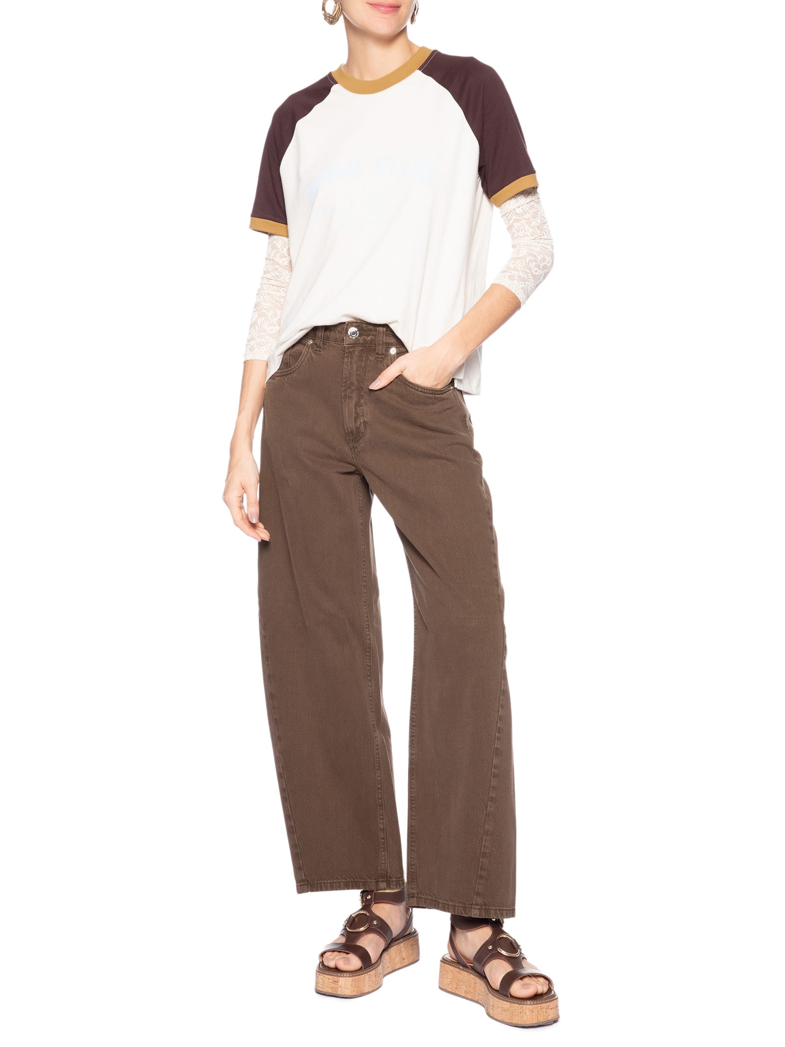 Calça Feminina Sarja Baggy Barcelona New Basic Marrom Animale Jeans