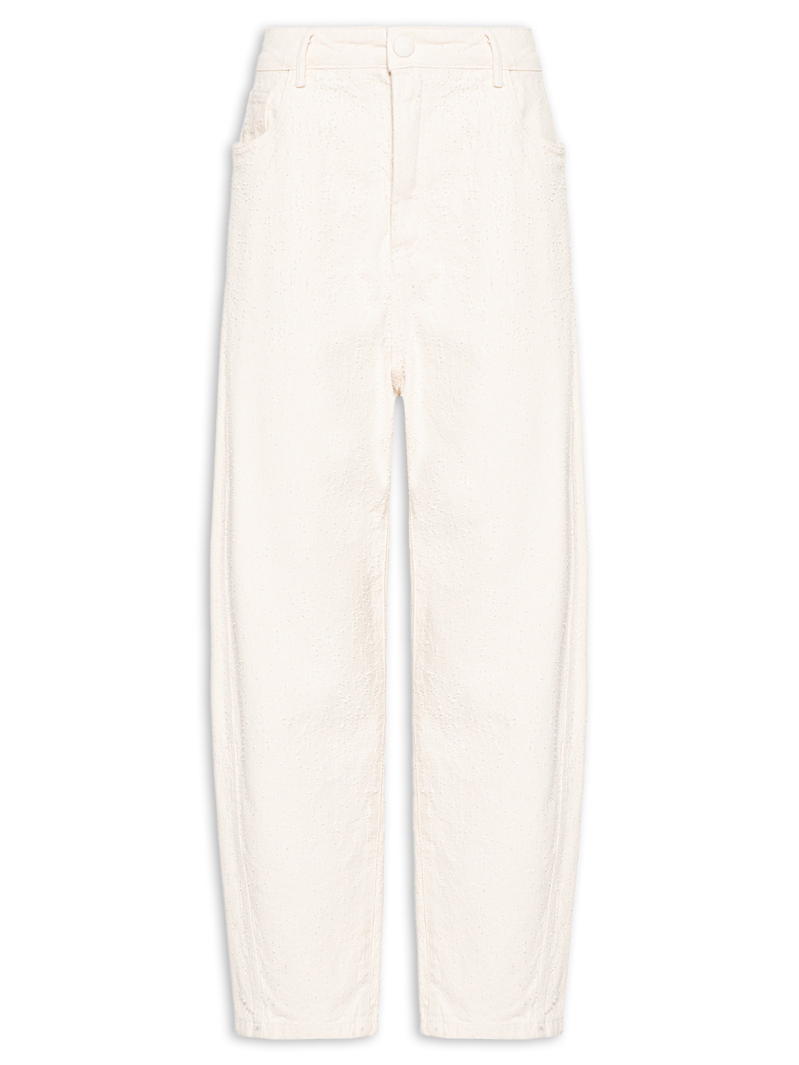 Calça Feminina Sarja Baggy Cintura Média Branco Lança Perfume