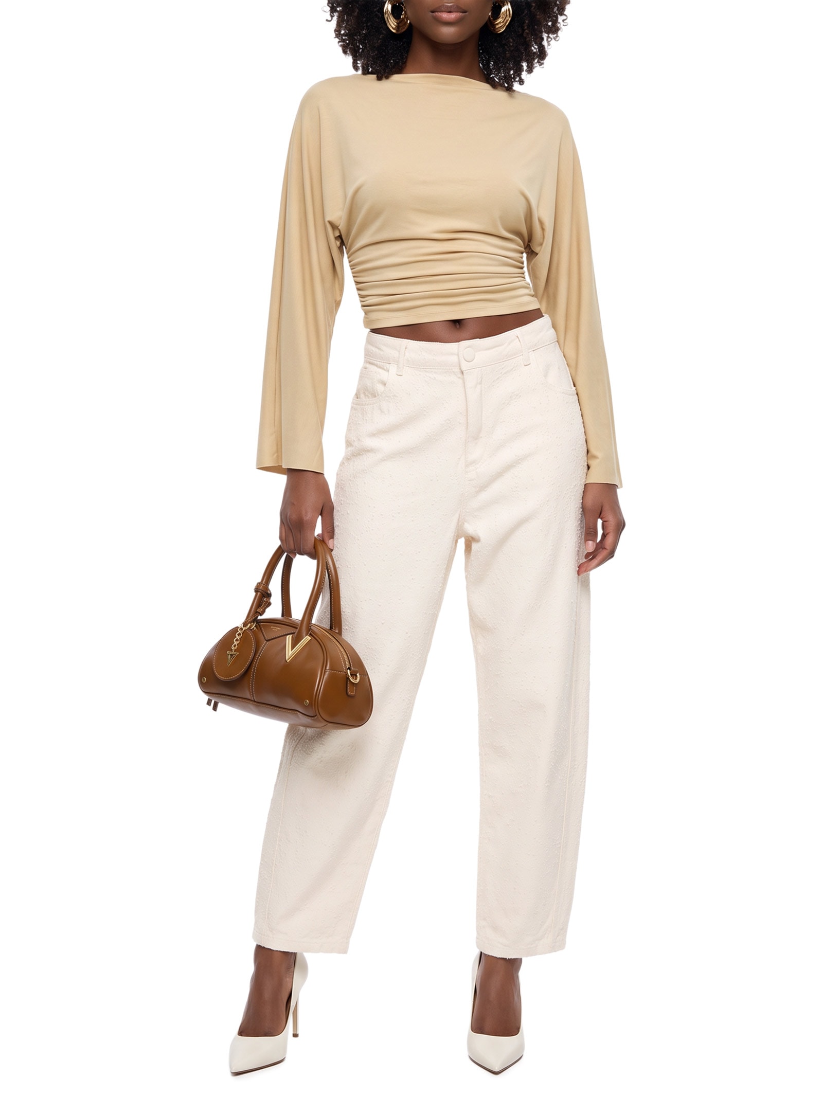 Calça Feminina Sarja Baggy Cintura Média Branco Lança Perfume