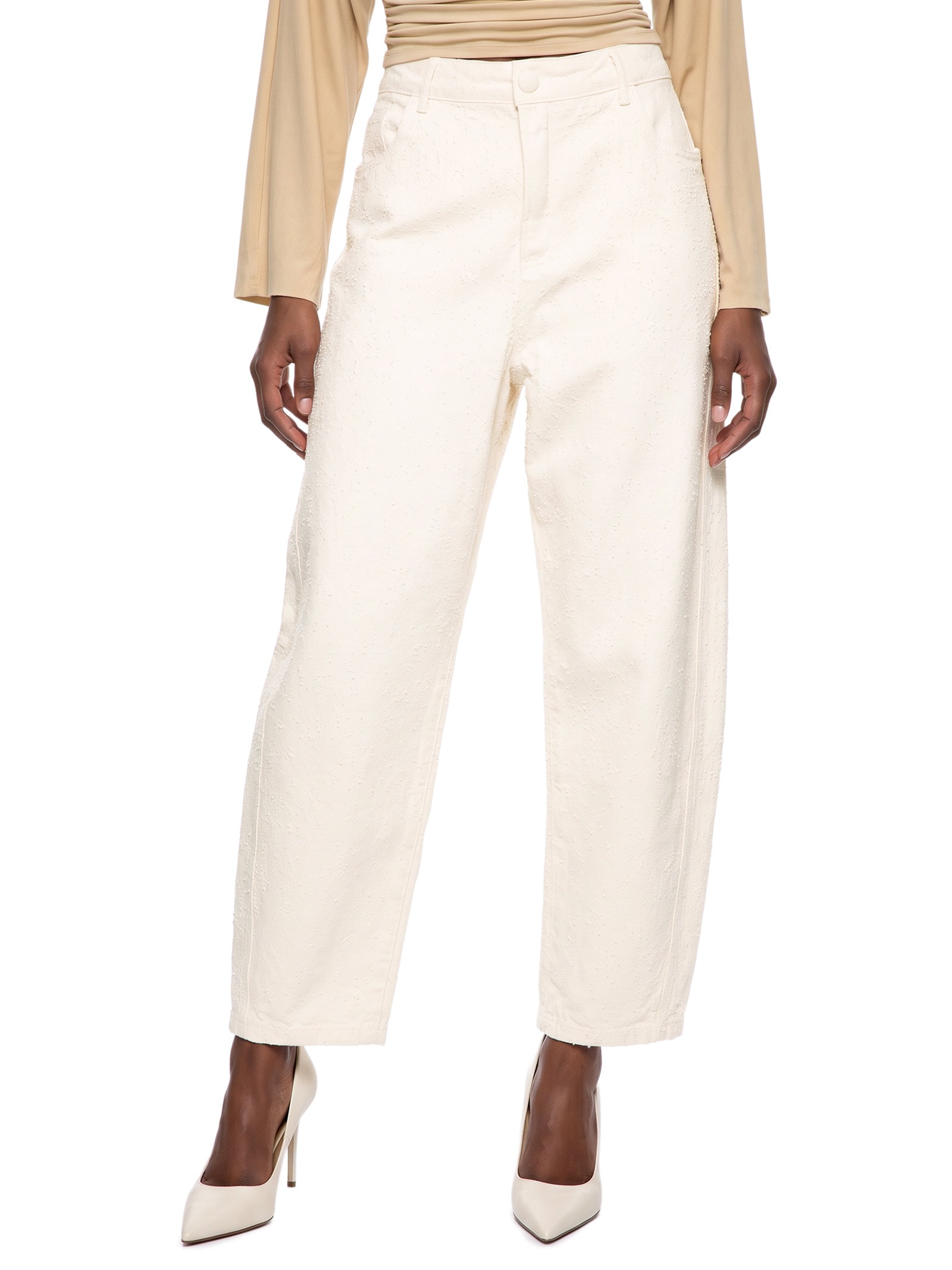 Calça Feminina Sarja Baggy Cintura Média Branco Lança Perfume