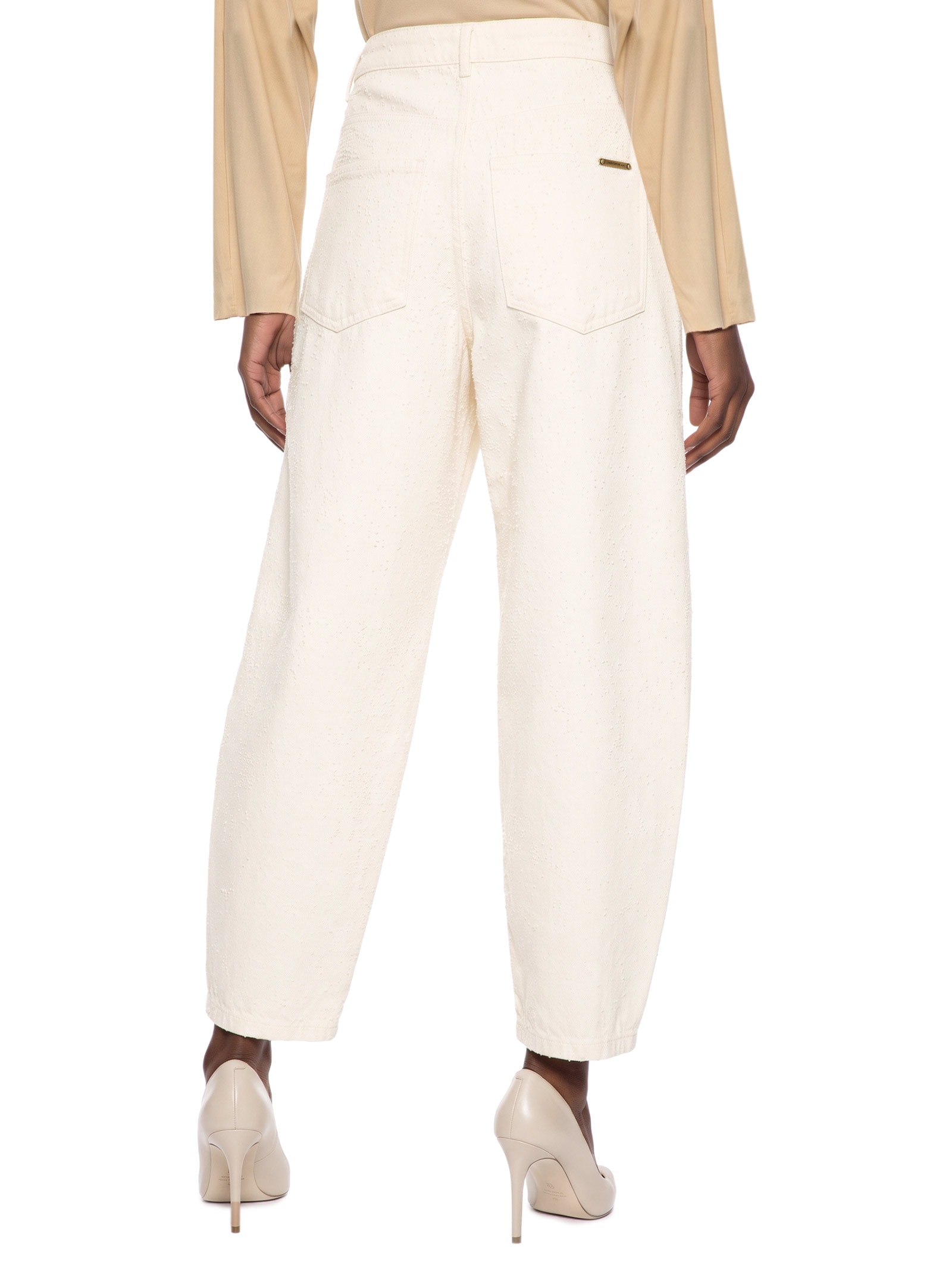 Calça Feminina Sarja Baggy Cintura Média Branco Lança Perfume