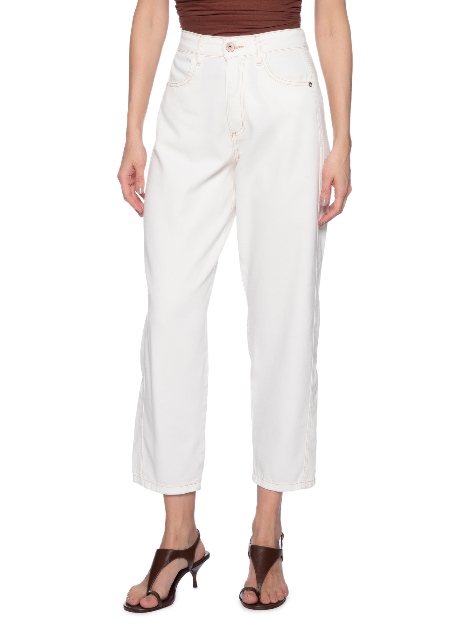 Calça Feminina Sarja Ballon High Branco My Favorite