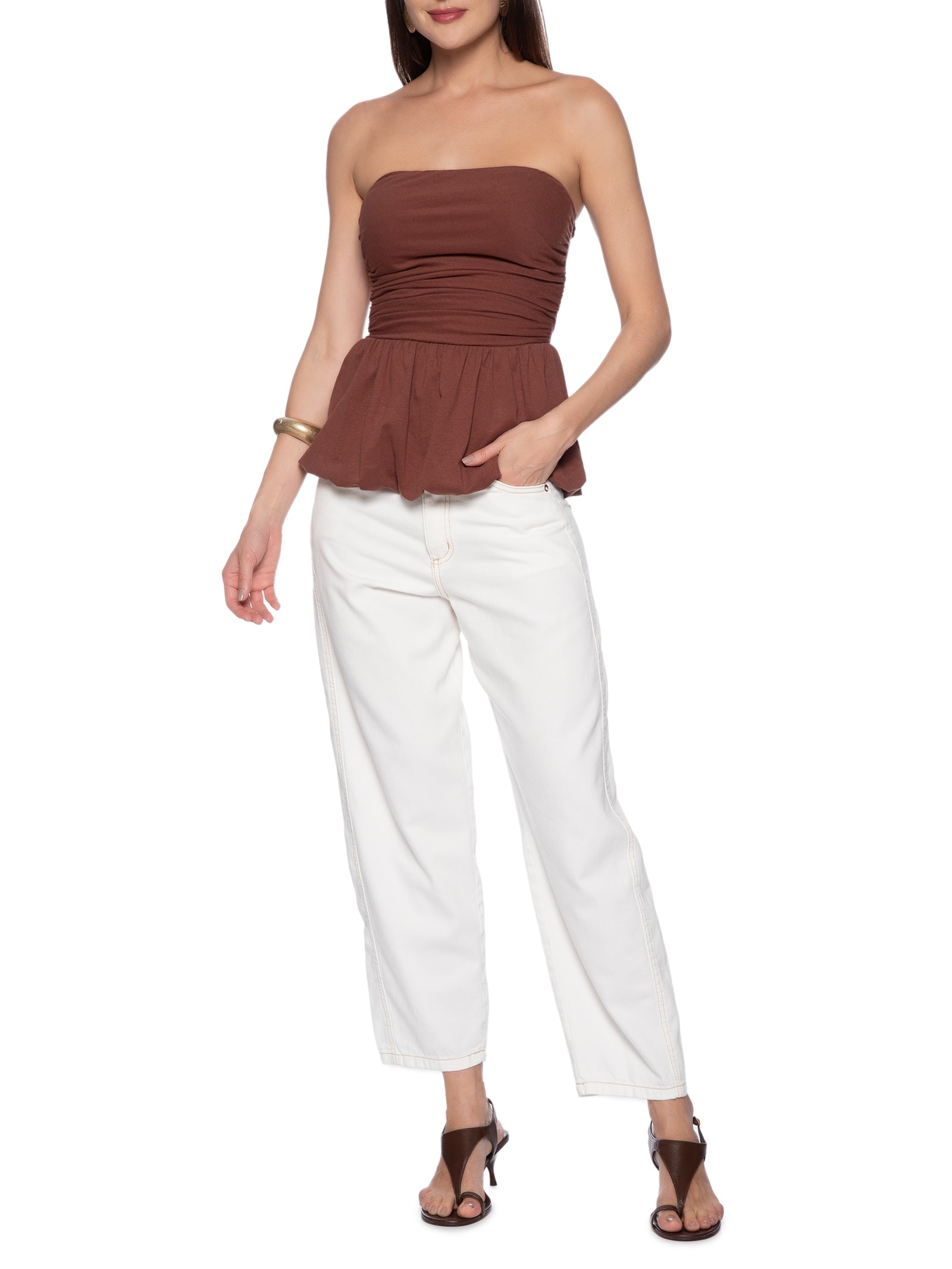 Calça Feminina Sarja Ballon High Branco My Favorite