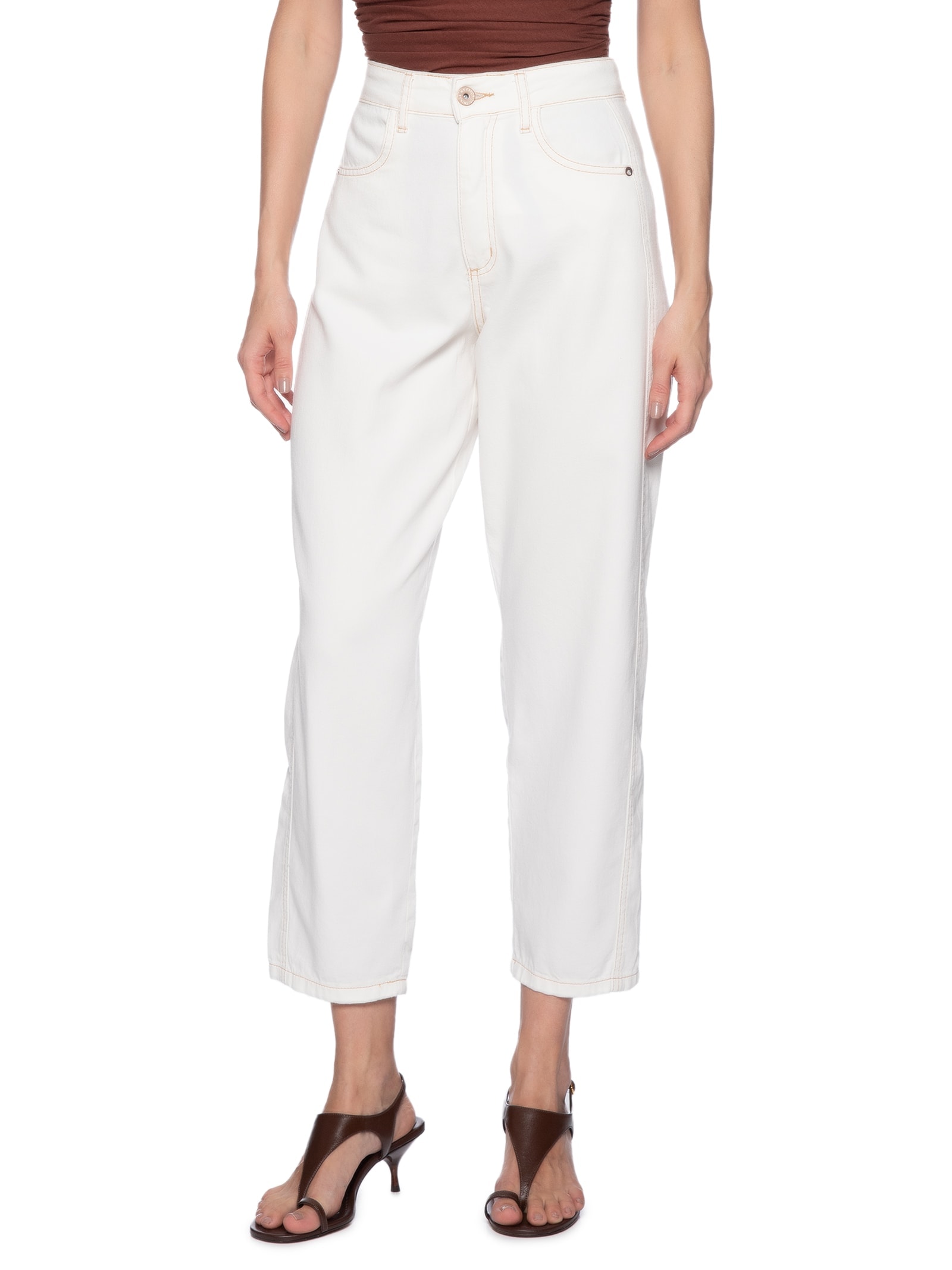 Calça Feminina Sarja Ballon High Branco My Favorite