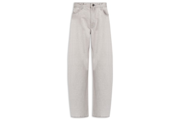 Calça Feminina  Sarja Barrel Fit Cintura Média – Cinza