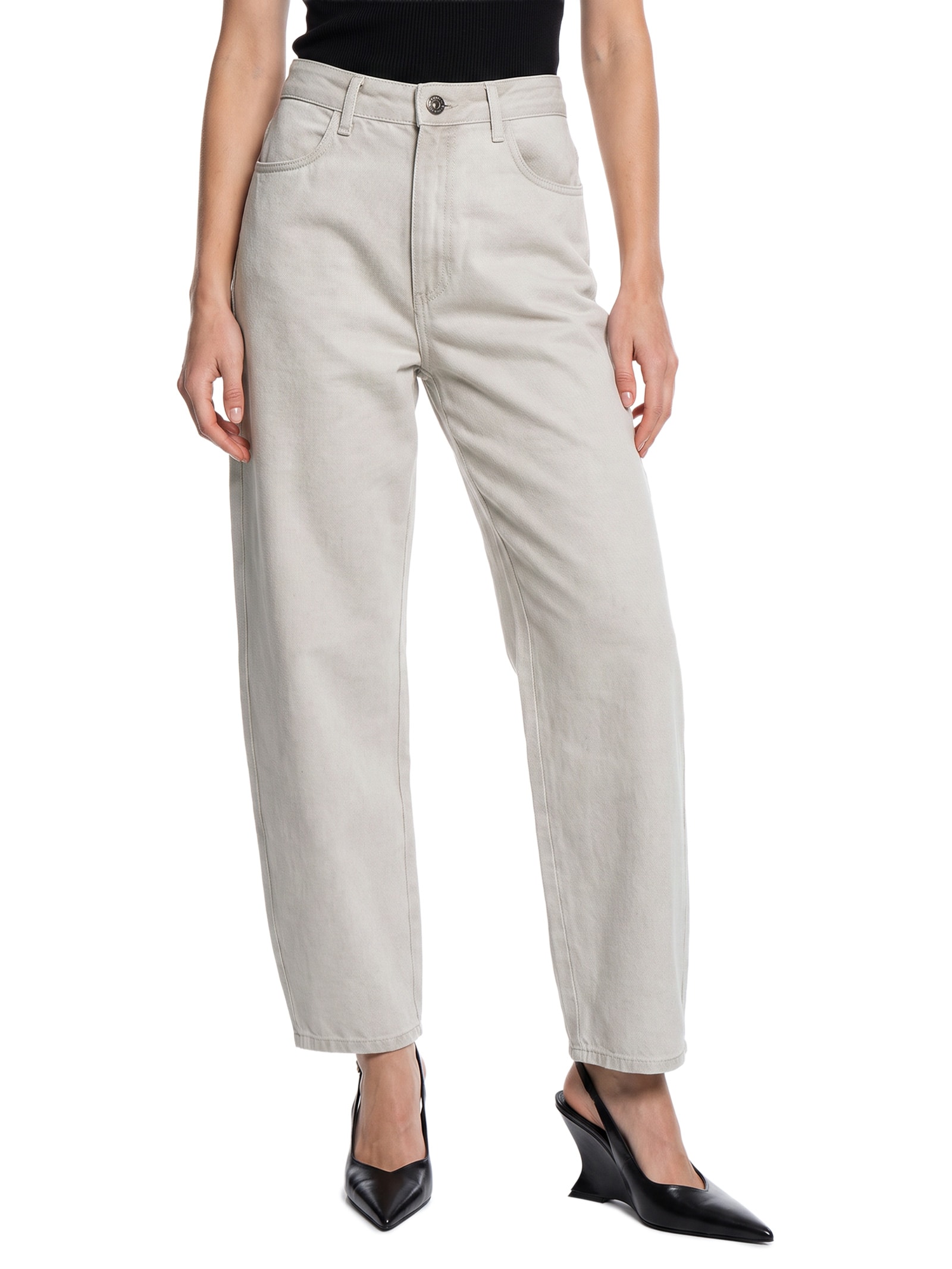 Calça Feminina  Sarja Barrel Fit Cintura Média – Cinza Lança Perfume
