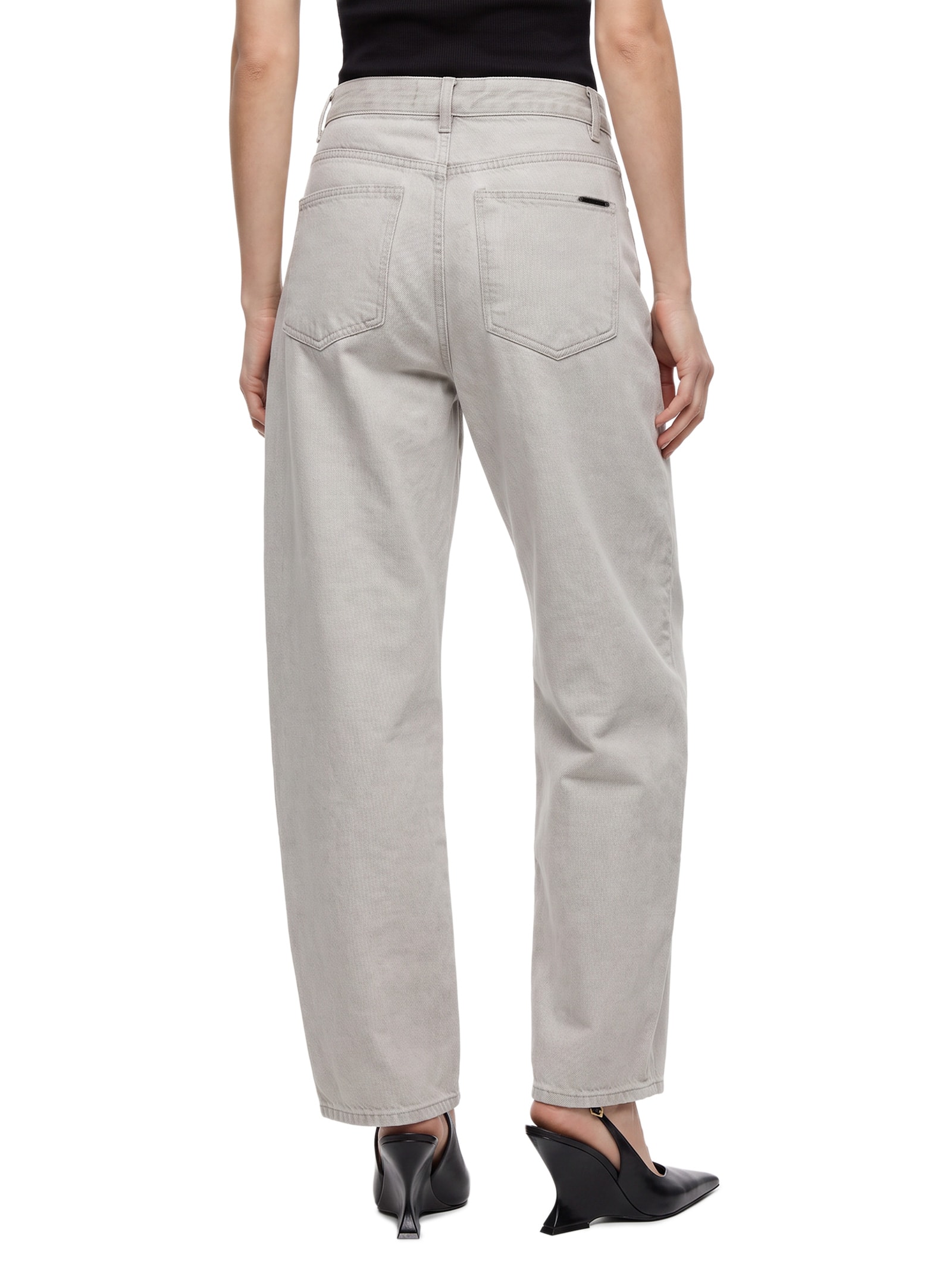 Calça Feminina  Sarja Barrel Fit Cintura Média – Cinza Lança Perfume