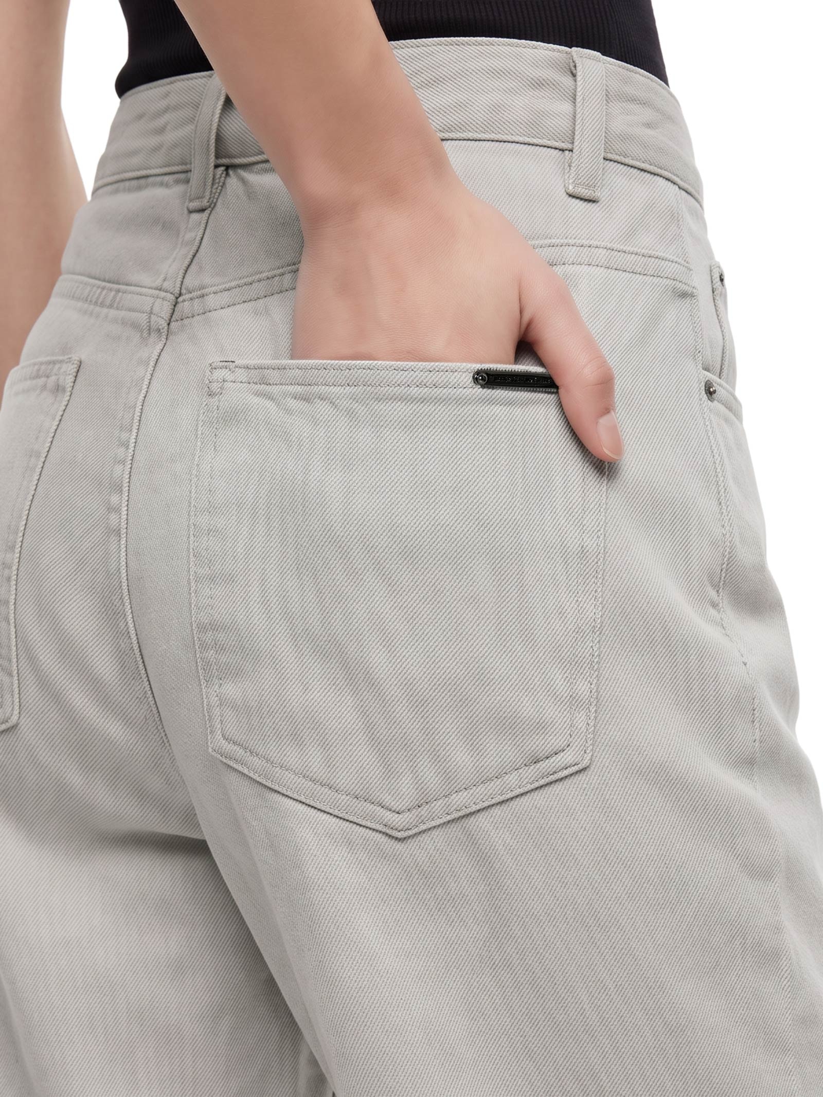 Calça Feminina  Sarja Barrel Fit Cintura Média – Cinza Lança Perfume