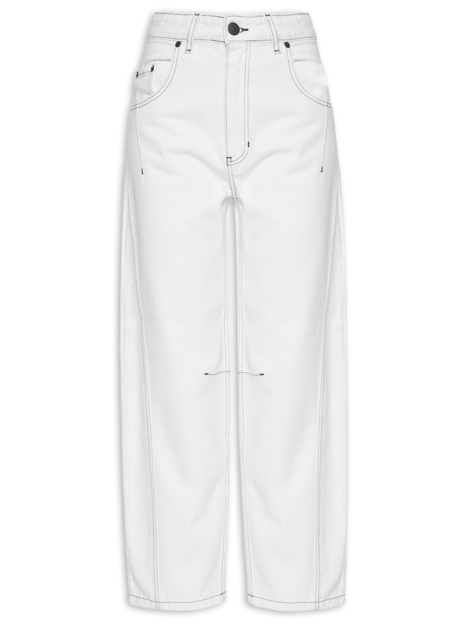 Calça Feminina Sarja Barrel Pesponto Contraste – Branco Animale Jeans