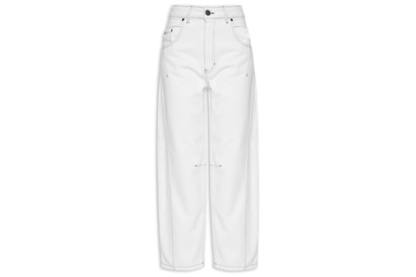 Calça Feminina Sarja Barrel Pesponto Contraste – Branco