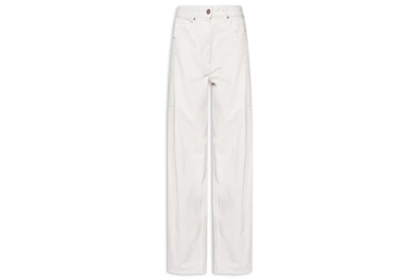 Calça Feminina Sarja Barrel Recortes E Pence - Cinza
