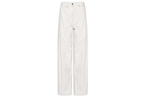 Calça Feminina Sarja Barrel Recortes E Pence - Cinza