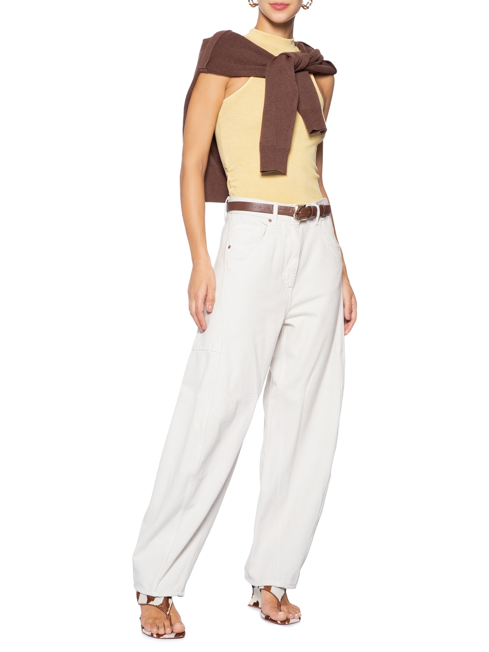 Calça Feminina Sarja Barrel Recortes E Pence Cinza Animale Jeans
