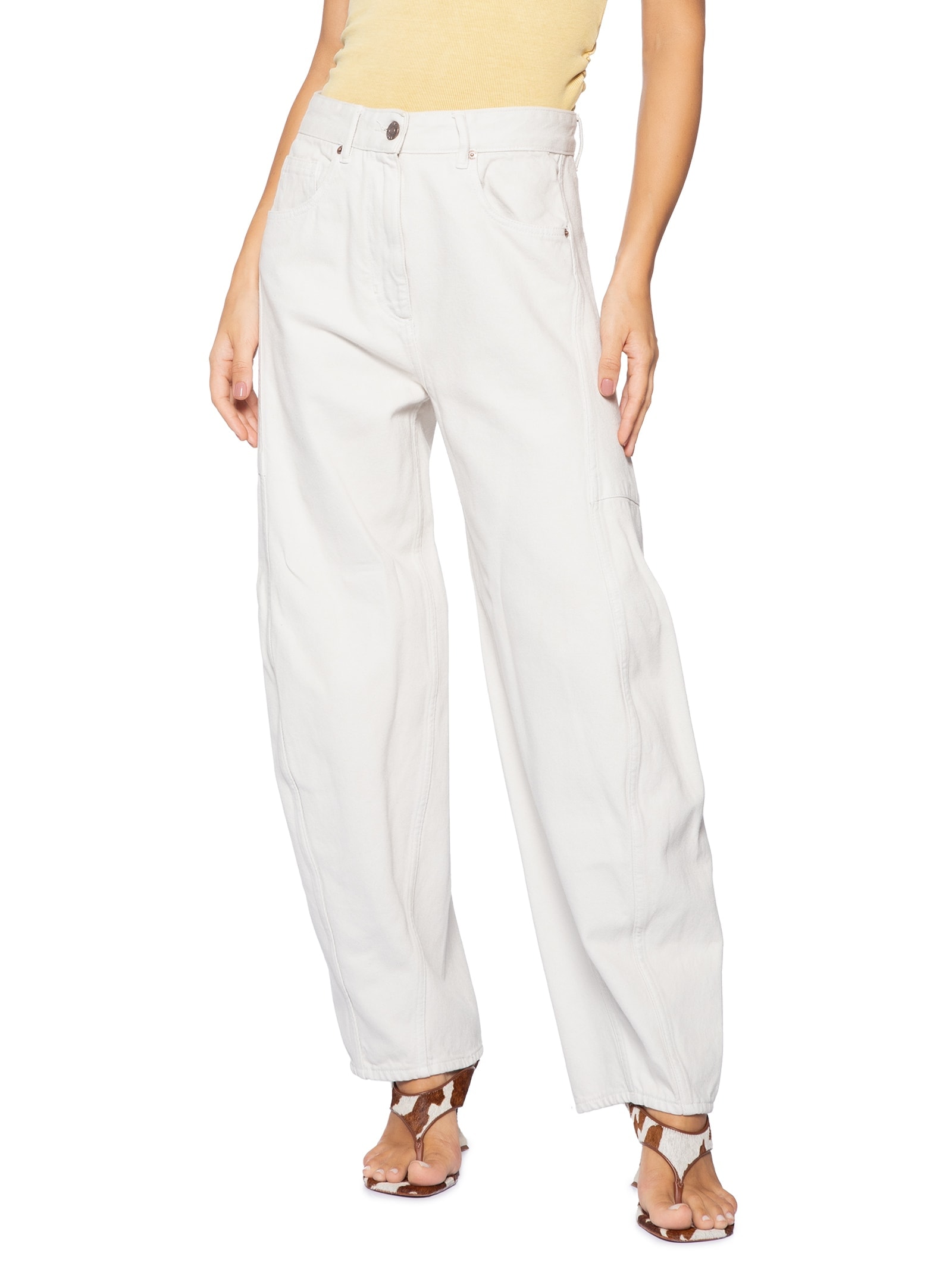 Calça Feminina Sarja Barrel Recortes E Pence Cinza Animale Jeans