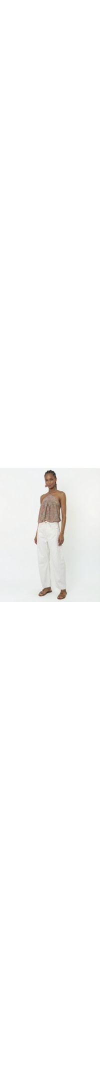 Calça Feminina Sarja Barrel Recortes - Off White