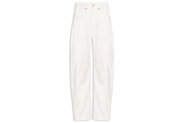 Calça Feminina Sarja Barrel Recortes - Off White