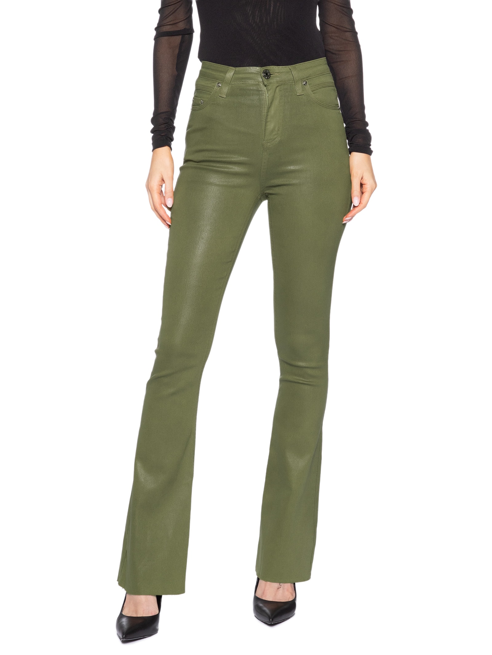 Calça Feminina Sarja Basic High Like Leather Verde Animale Jeans