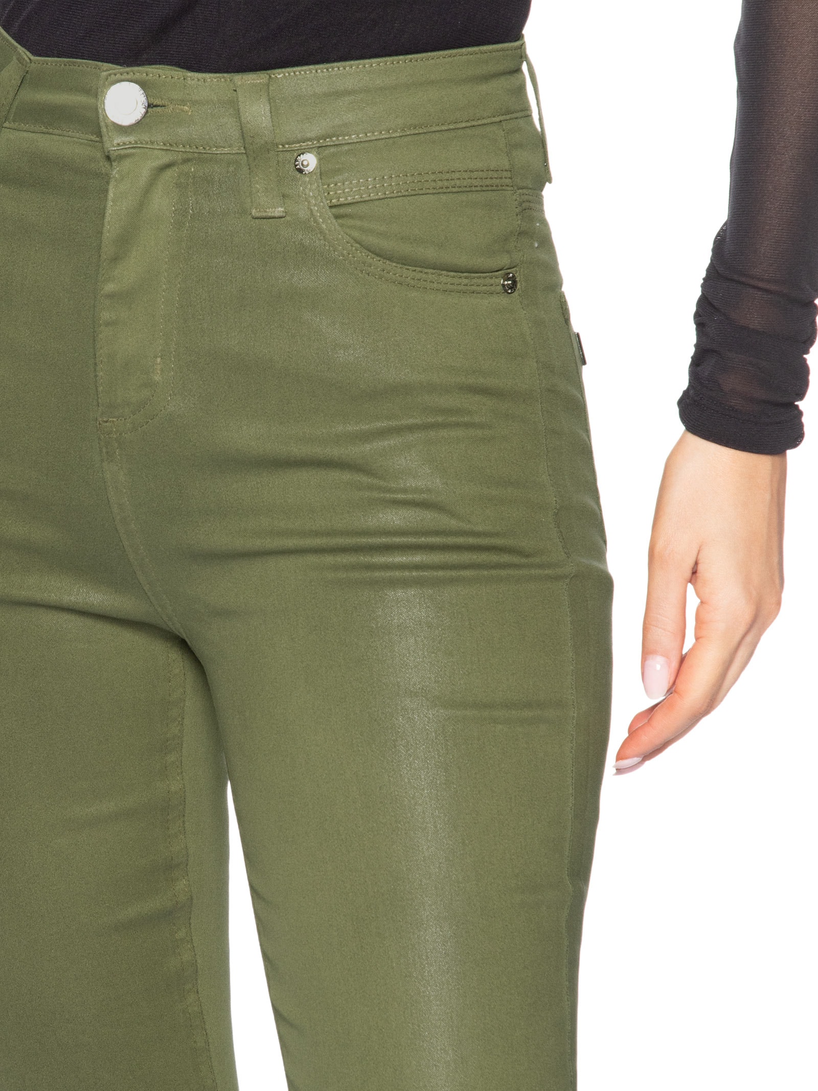 Calça Feminina Sarja Basic High Like Leather Verde Animale Jeans
