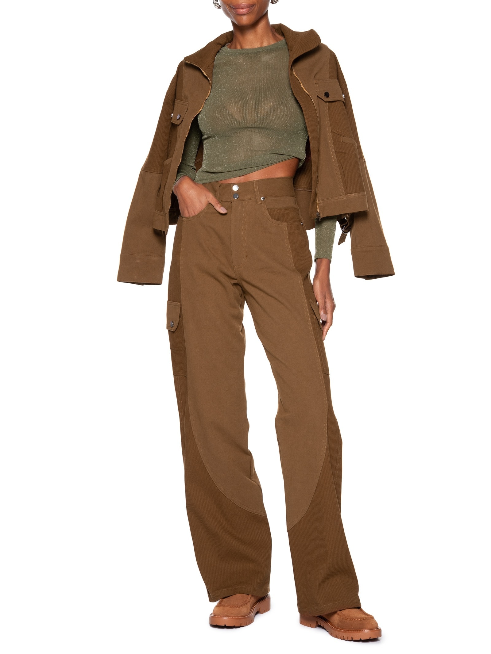 Calça Feminina Sarja Boot 70s Mix Cotele Marrom Animale Jeans