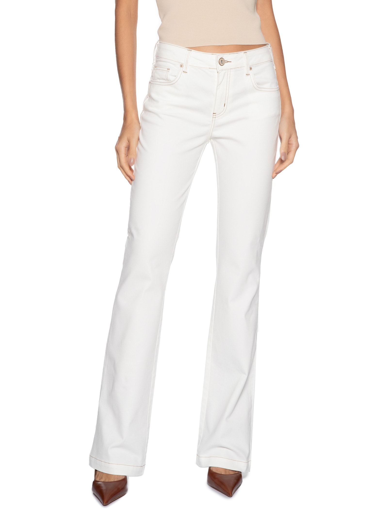 Calça Feminina Sarja Boot Cut Off White Forum