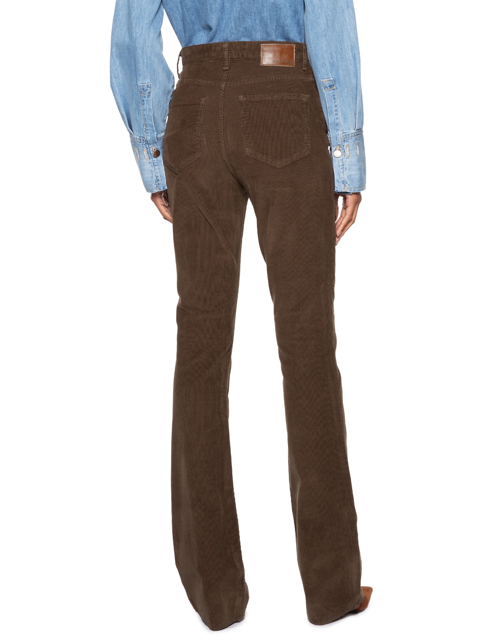 Calça Feminina Sarja Boot High Veludo Marrom Animale Jeans