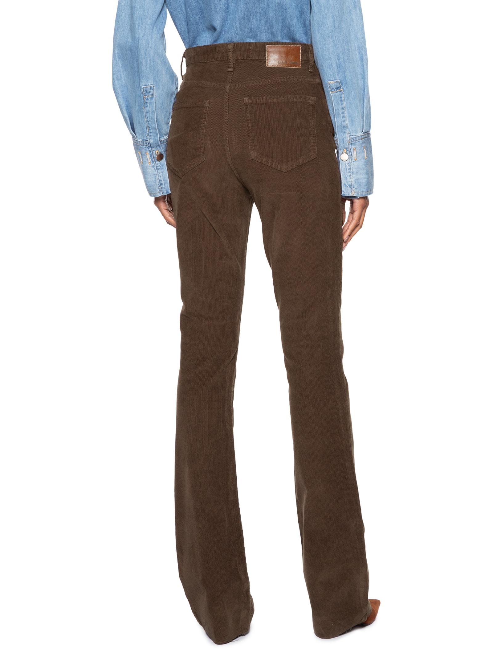 Calça Feminina Sarja Boot High Veludo Marrom Animale Jeans