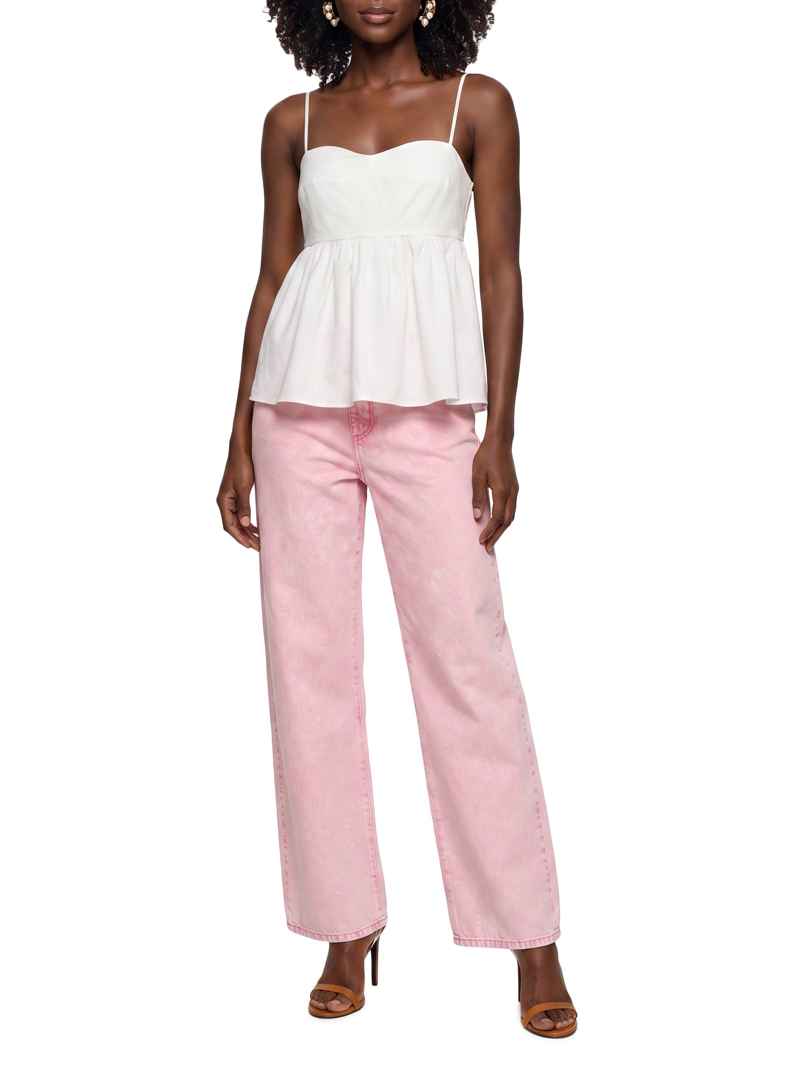 Calça Feminina Sarja Bruna Low Estampada Rosa Colcci