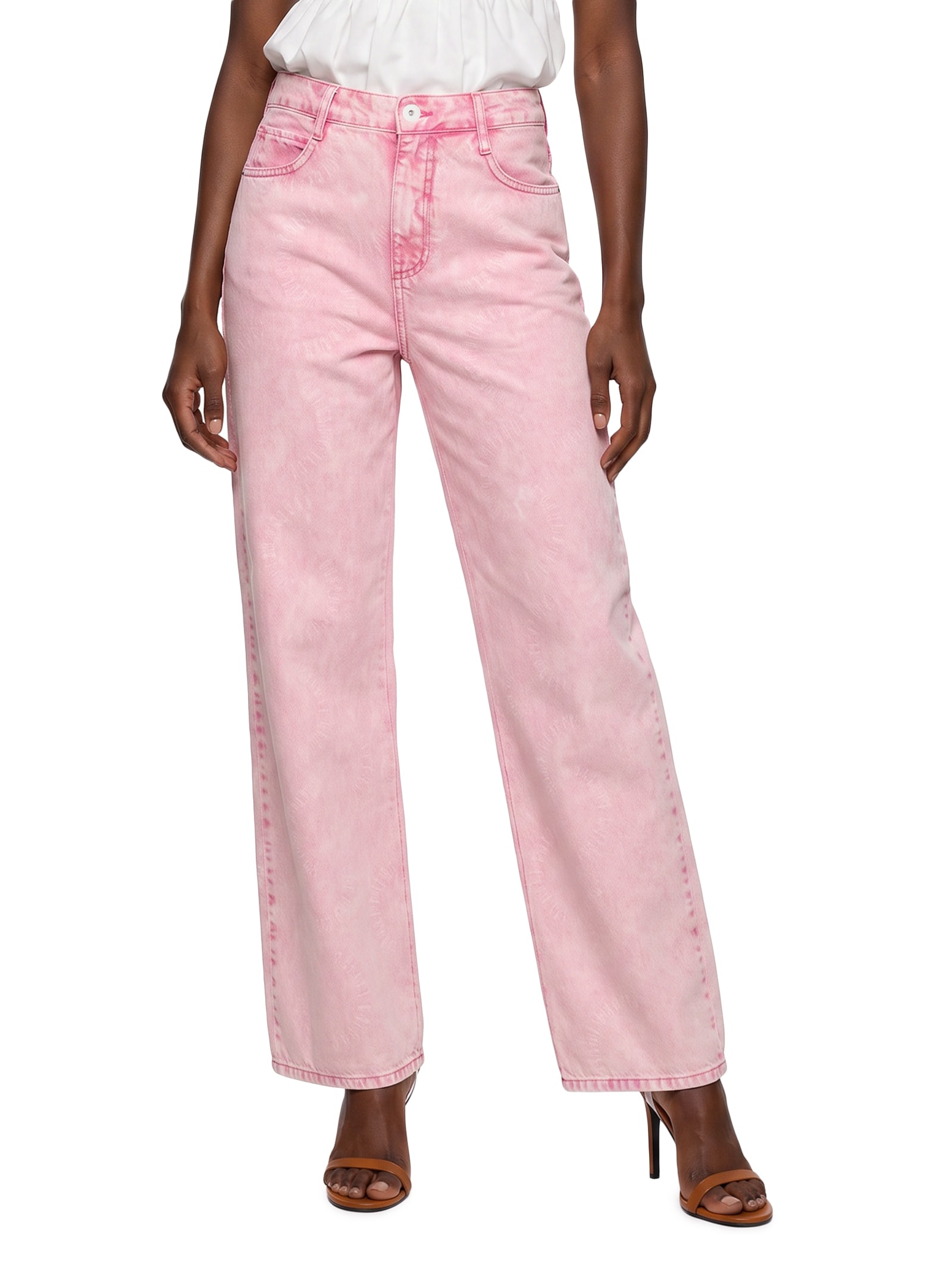 Calça Feminina Sarja Bruna Low Estampada Rosa Colcci