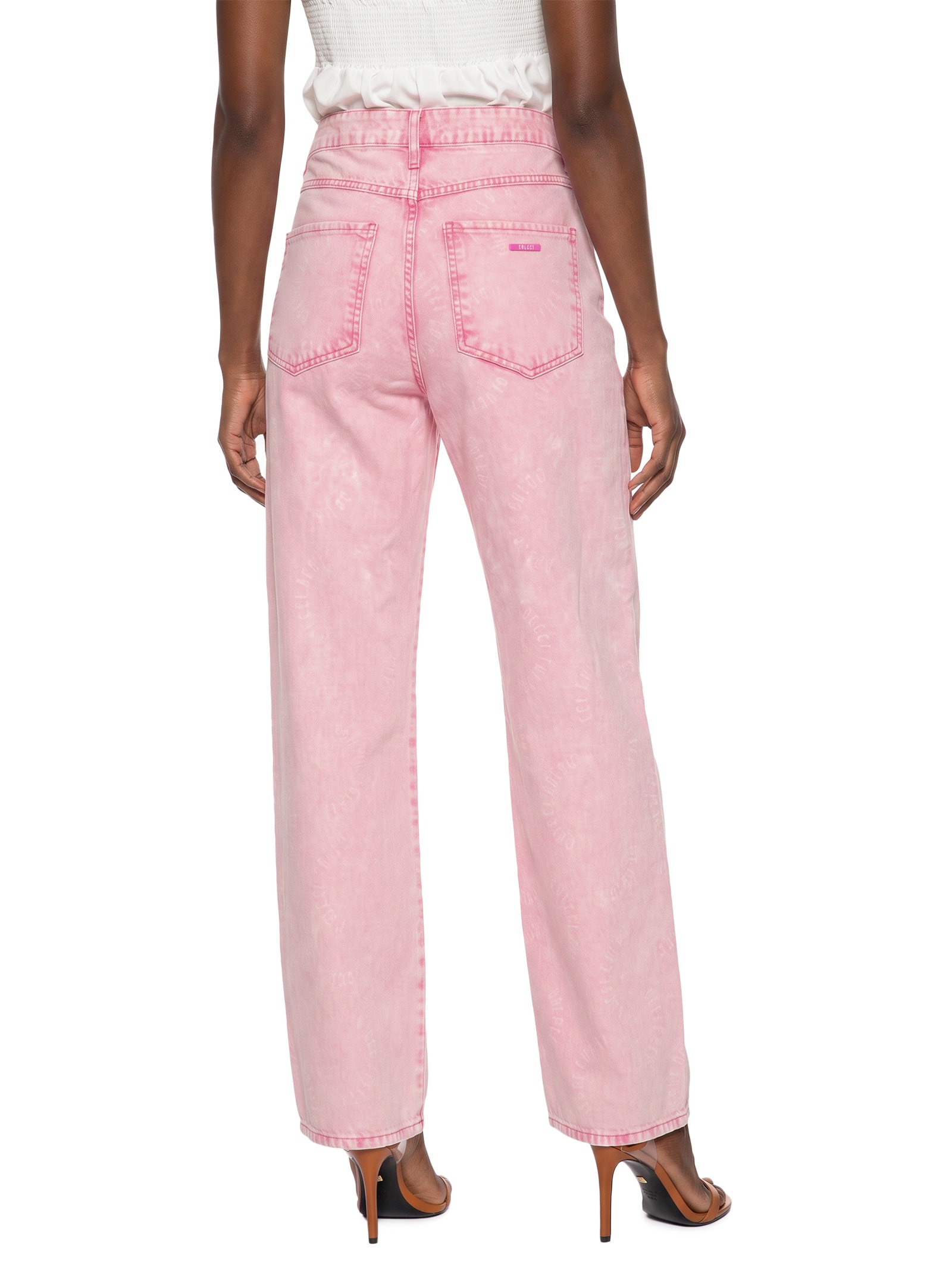 Calça Feminina Sarja Bruna Low Estampada Rosa Colcci