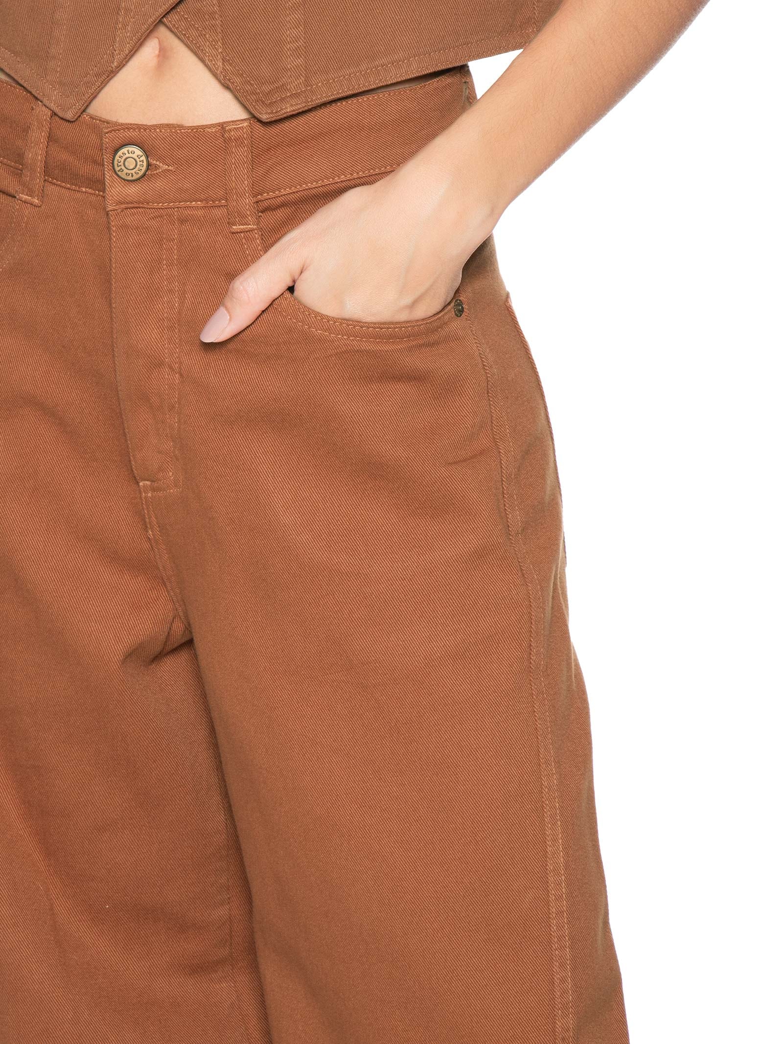 Calça Feminina Sarja Costura Deslocada Marrom Dress To