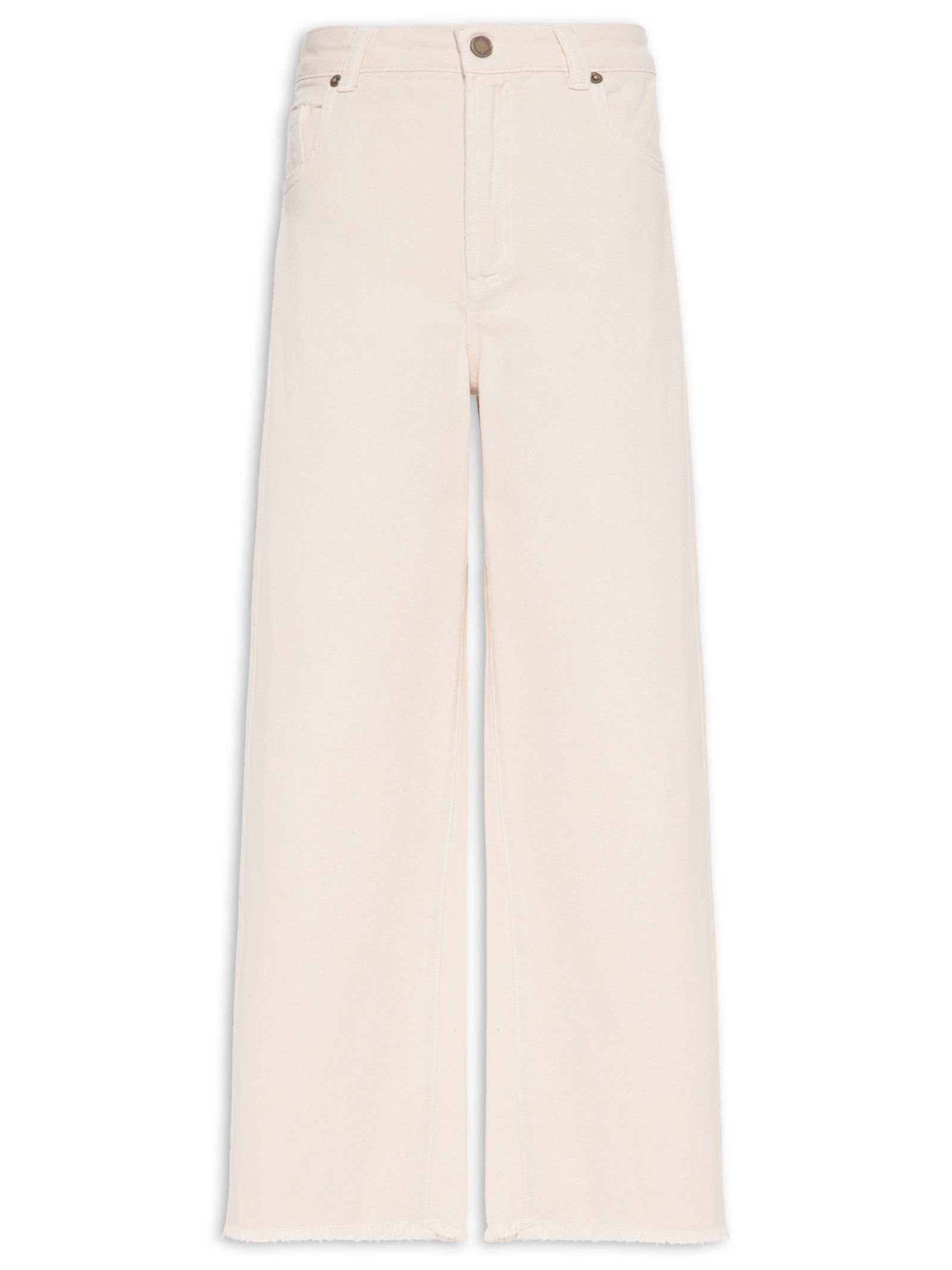 Calça Feminina Sarja Cropped Wide Off White Maria Filó