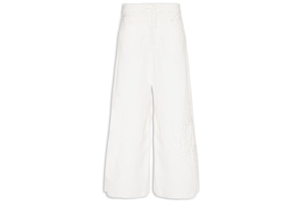 Calça Feminina Sarja Detalhe Sol - Off White