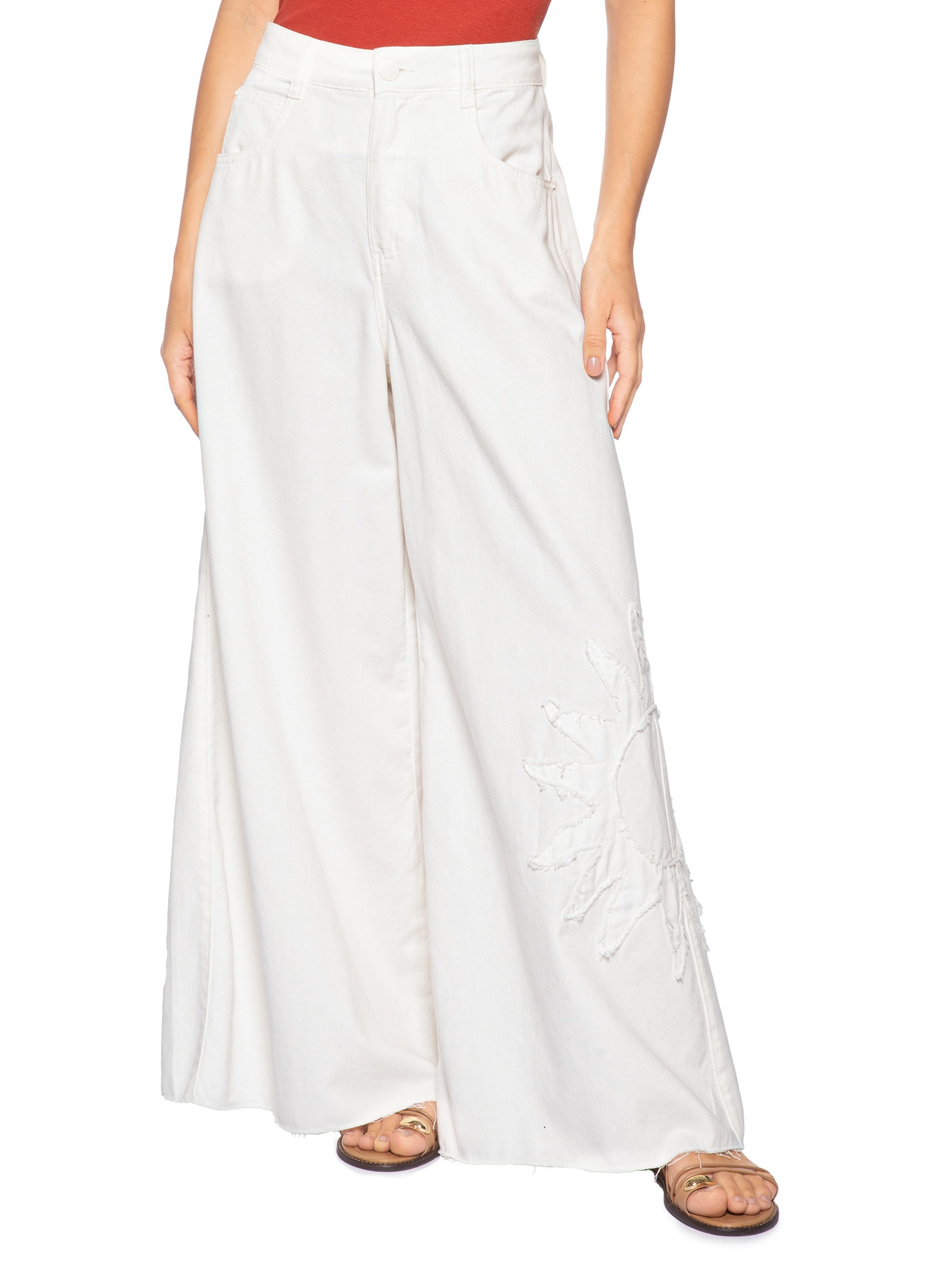 Calça Feminina Sarja Detalhe Sol Off White Dress To