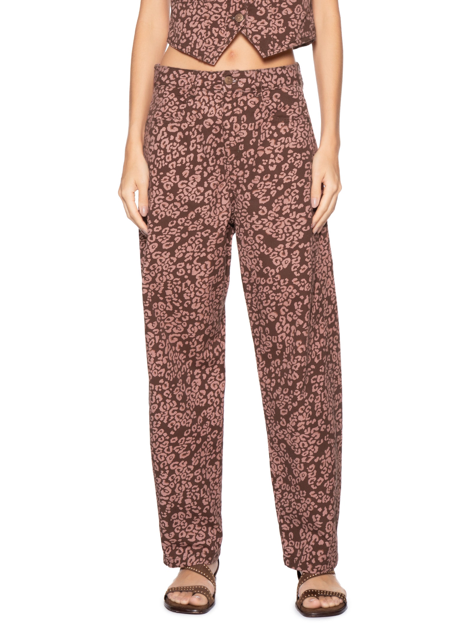 Calça Feminina Sarja Estampa Felina Marrom Dress To