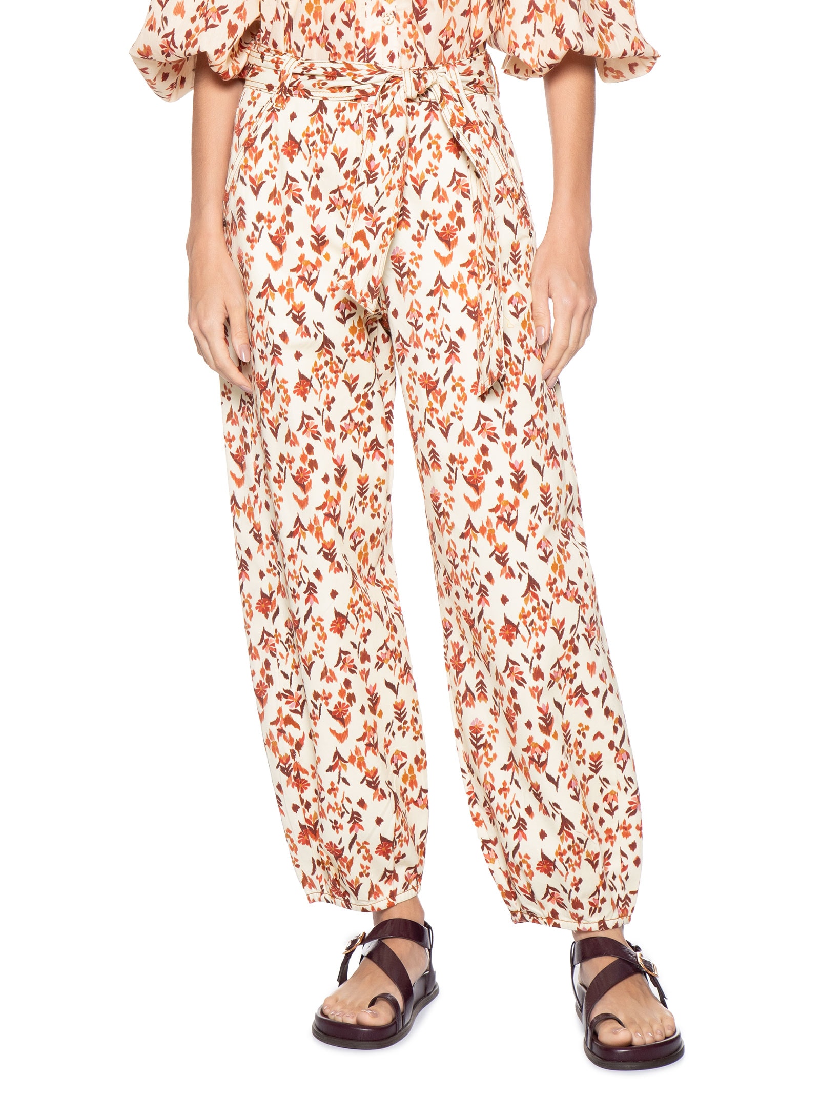 Calça Feminina Sarja Faixa Estampa Jardim Kat Amarelo Dress To