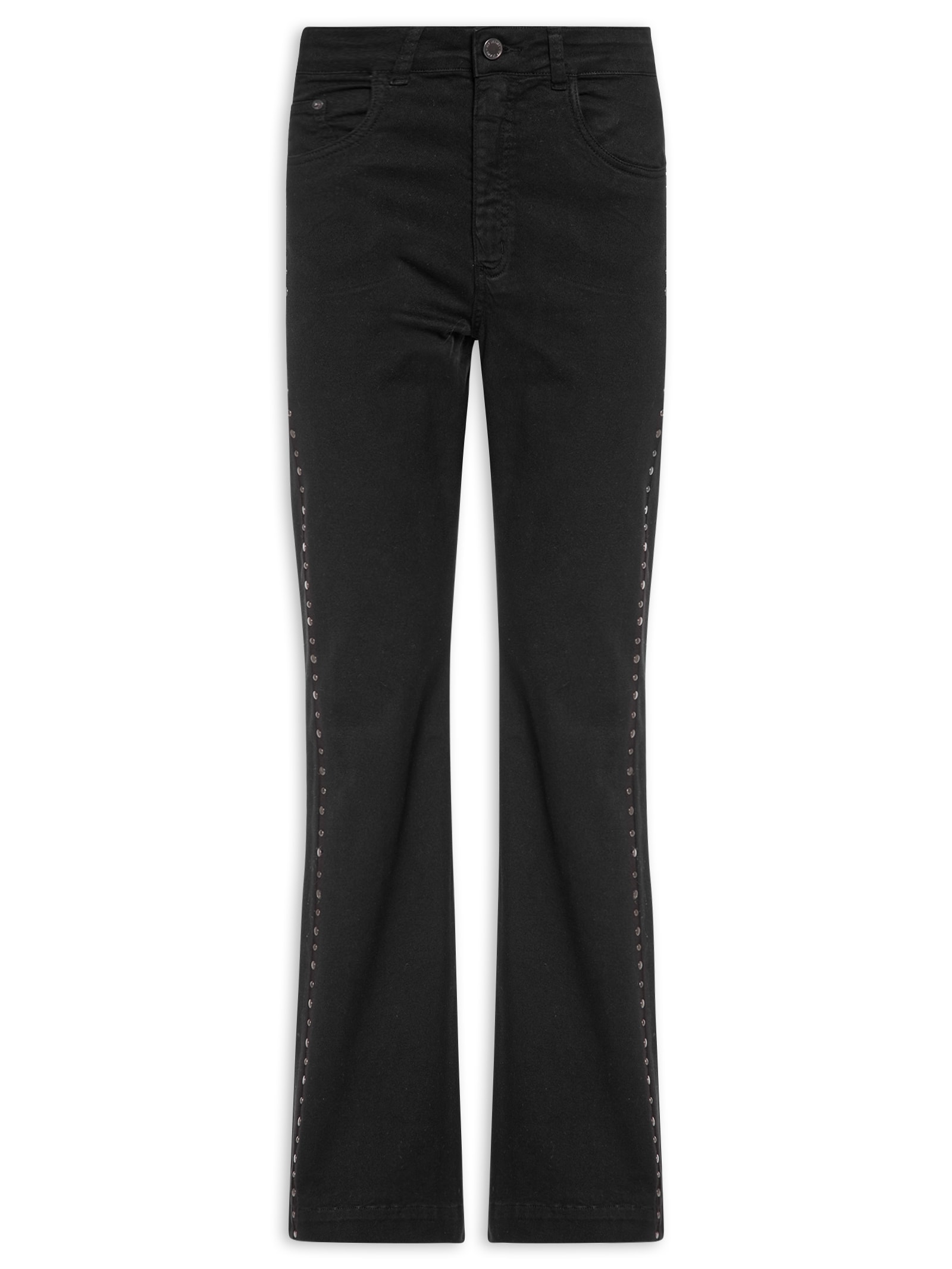 Calça Feminina Sarja Flare Lateral Tachas Preto Maria Filó