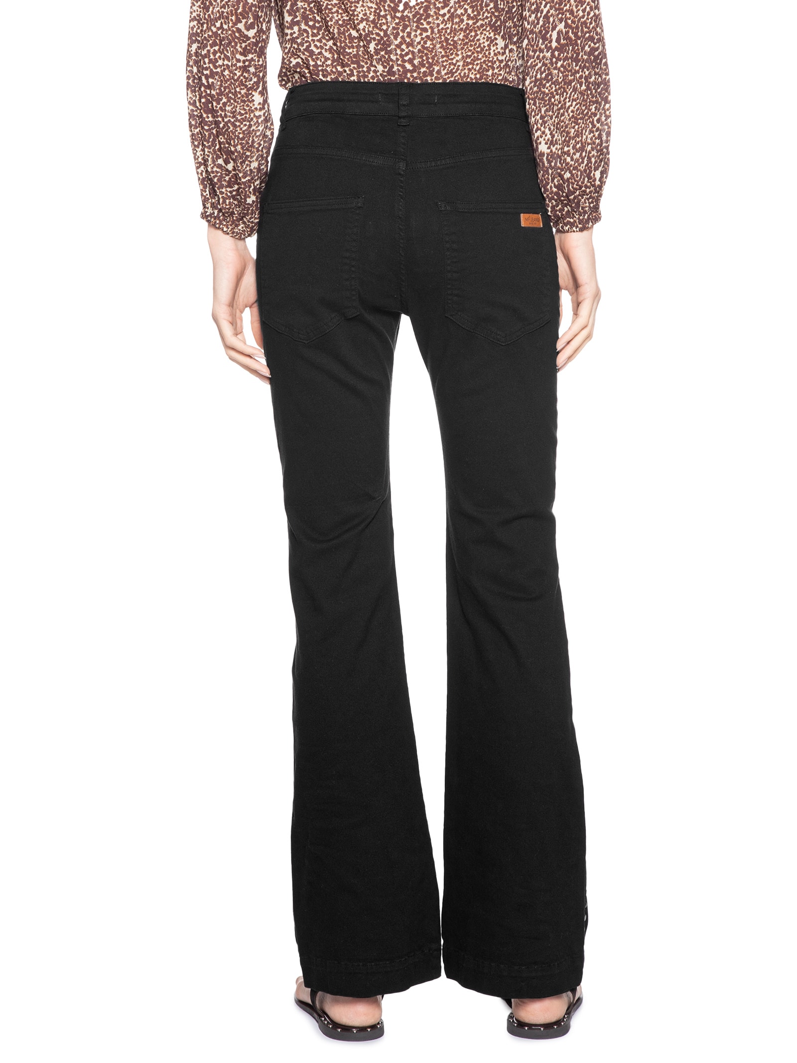 Calça Feminina Sarja Flare Lateral Tachas Preto Maria Filó