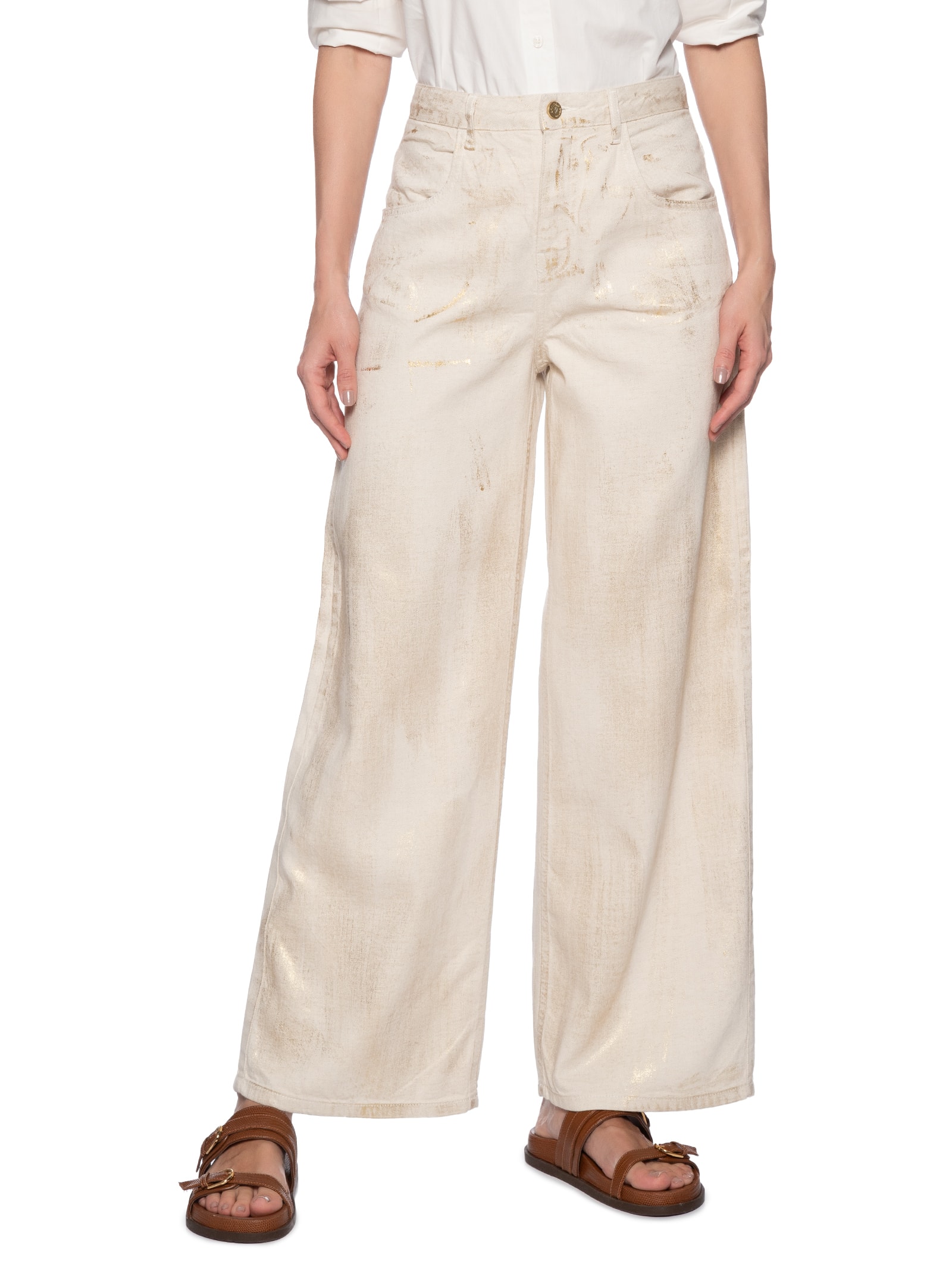 Calça Feminina Sarja Foil Dourada Cantão