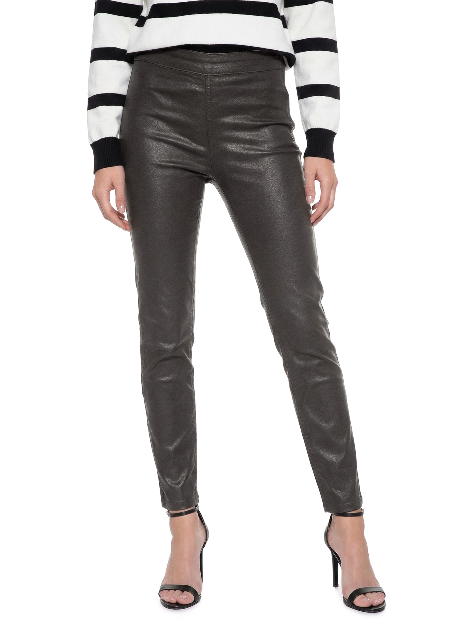 Calça Feminina Sarja Jegging Resinada Super High Marrom Lança Perfume