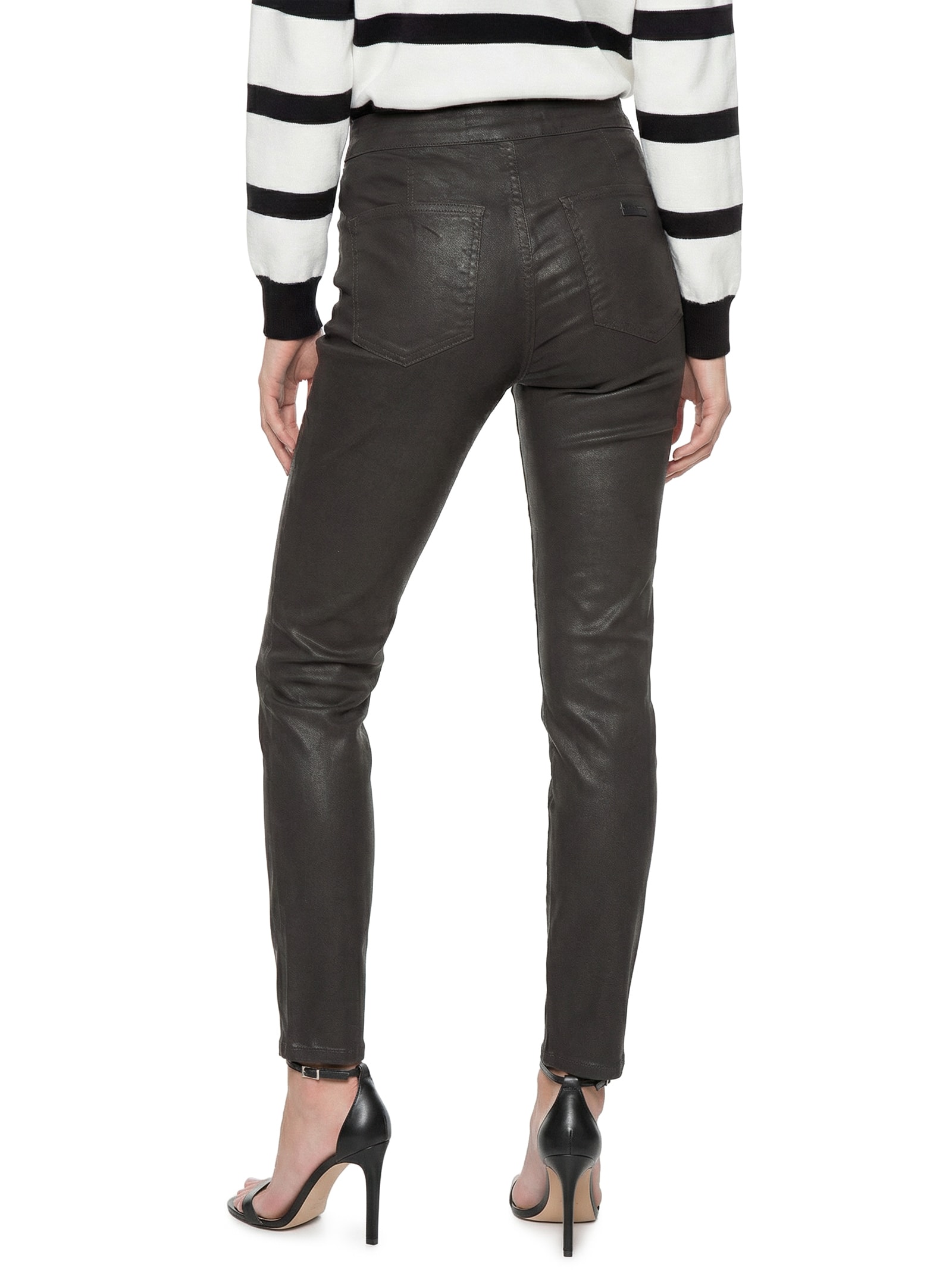 Calça Feminina Sarja Jegging Resinada Super High Marrom Lança Perfume