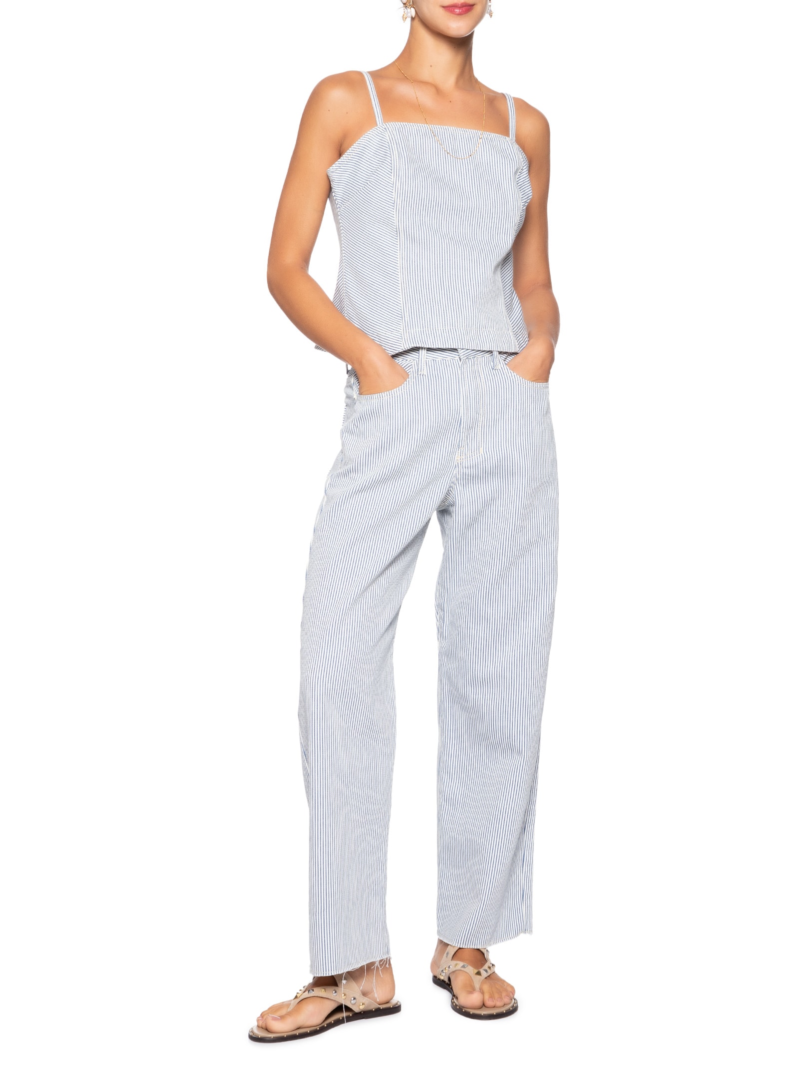 Calça Feminina Sarja Listra Denim Reta Azul Dress To