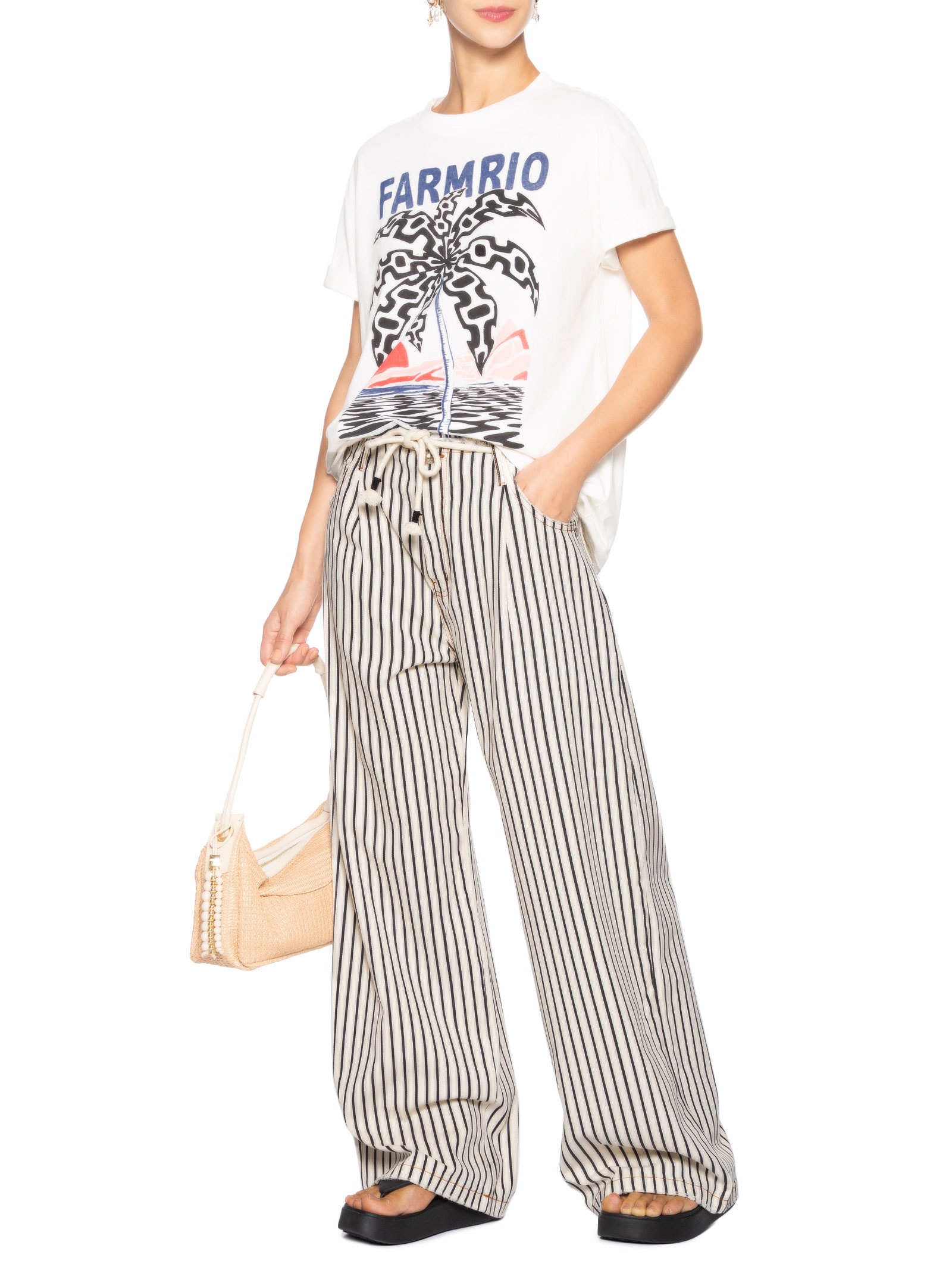 Calça Feminina Sarja Listrada Branco Farm