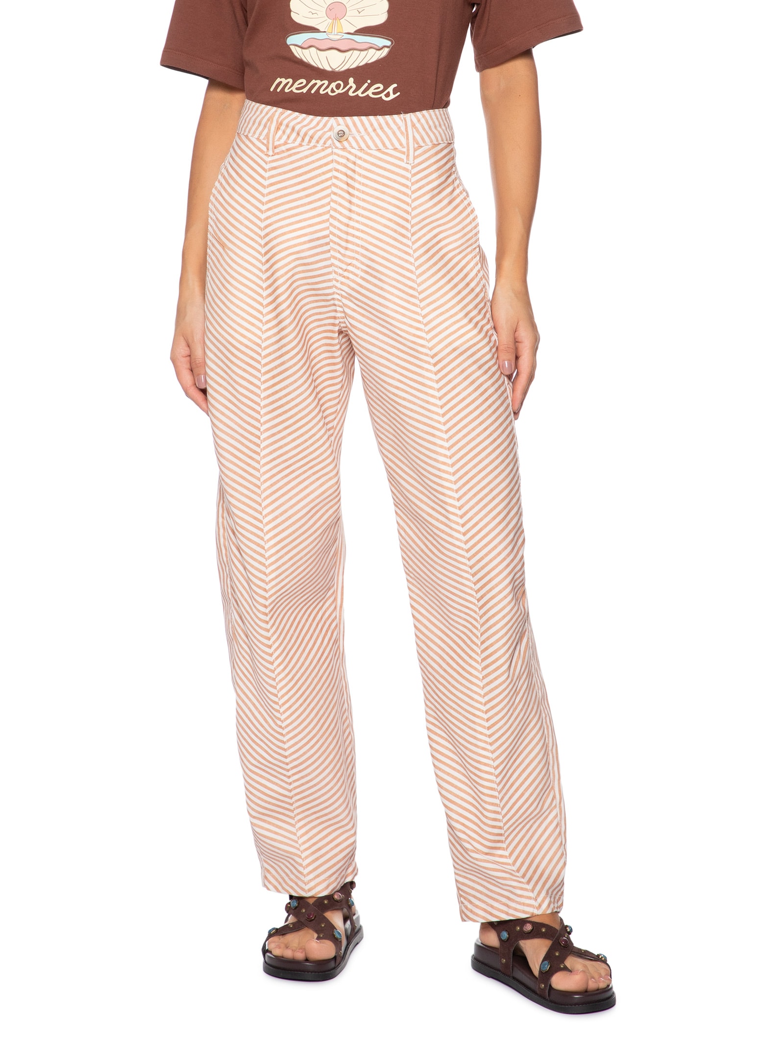 Calça Feminina Sarja Listras Barrel Vermelho Dress To